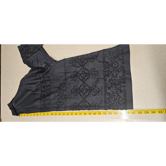 Doncaster Silk Beaded Blouse Womens 8 Black Collared 3/4 Sleeves Career Corpcore - Picture 7 of 9